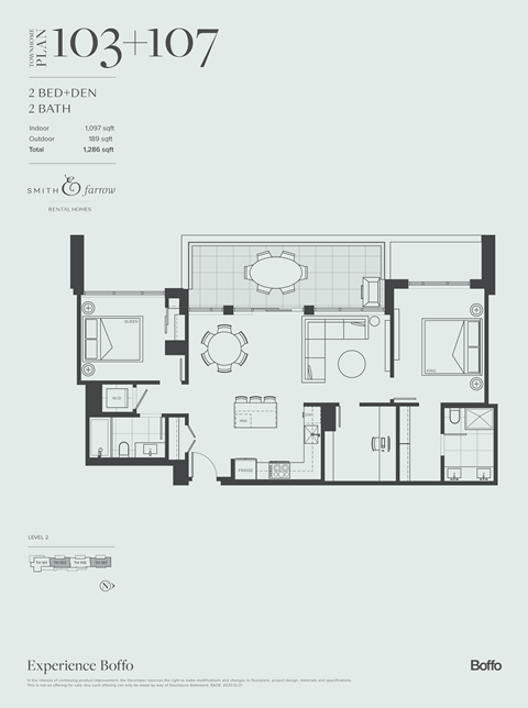 Floor plan for 2 beds, 2 baths, 1097 sqft